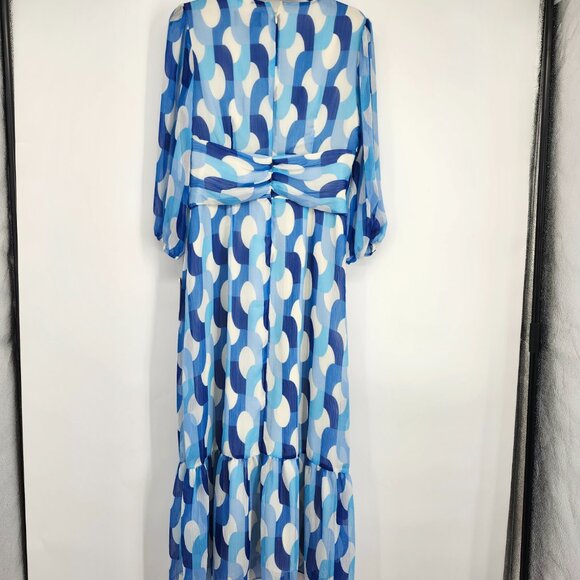 Donna Morgan Womens Plunging V-Neck Geo-Print Maxi Dress Cream/Powder Blue 8 NWT - Picture 3 of 7